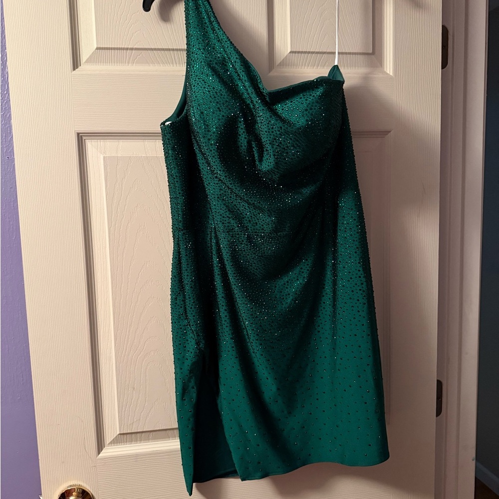 Sherri Hill Teal One-Shoulder Dress